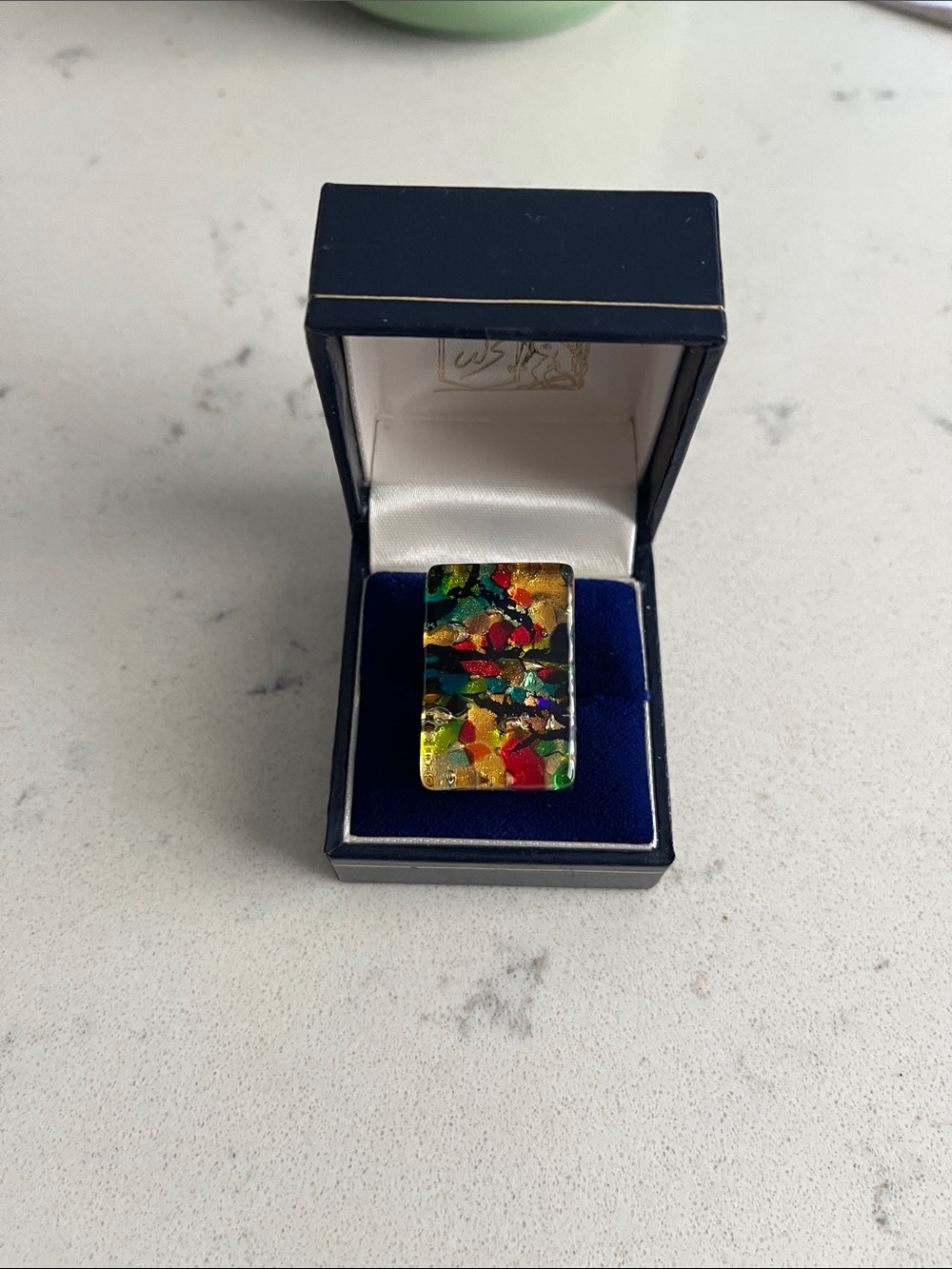 Multicolor Rectangular Murano Glass Statement Ring